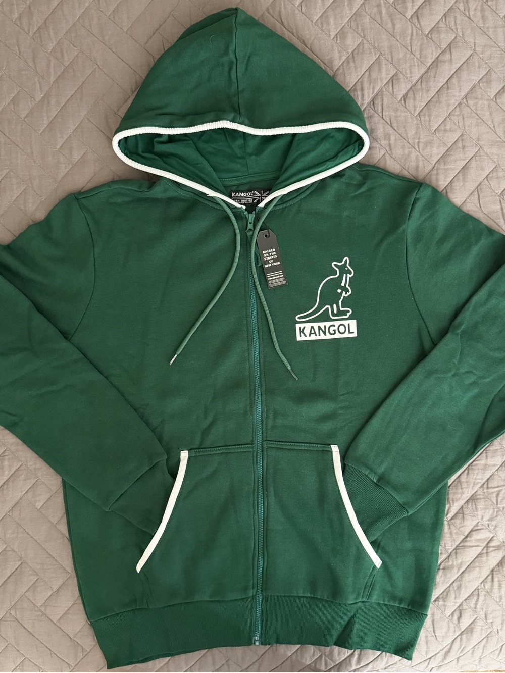 NWT Kangol Green Full-Zip Hoodie Sweatshirt White Trim Men’s Size Large
